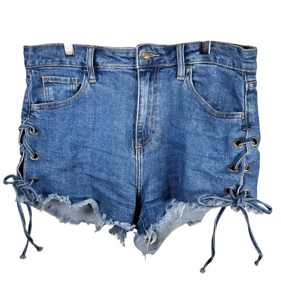 2/$30 Windsor Size Medium Lace Up Cut Off Jean Shorts Denim Western Concert - Picture 1 of 6